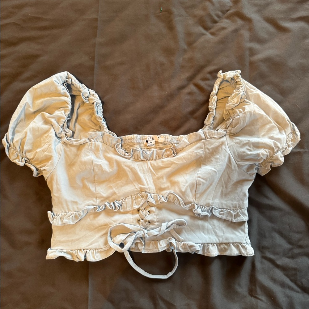 Chic light blue Ruffle Blouse